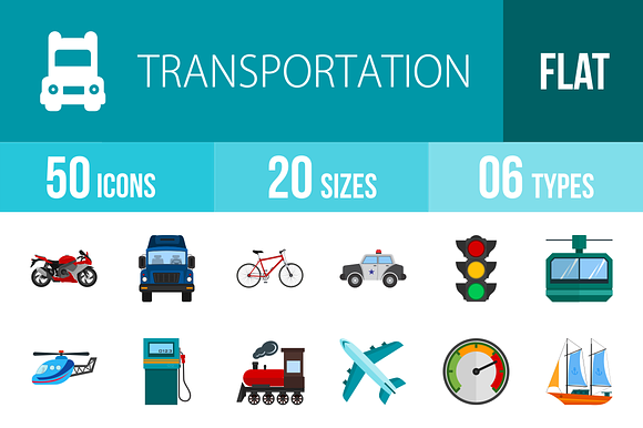 50 Transport Flat Icons preview 4