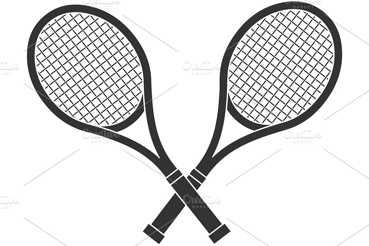 Crossed Tennis Rackets Silhouette, an Illustration by HitToon