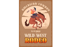 Wild west. retro poster with rodeo, an Illustration by Onyx