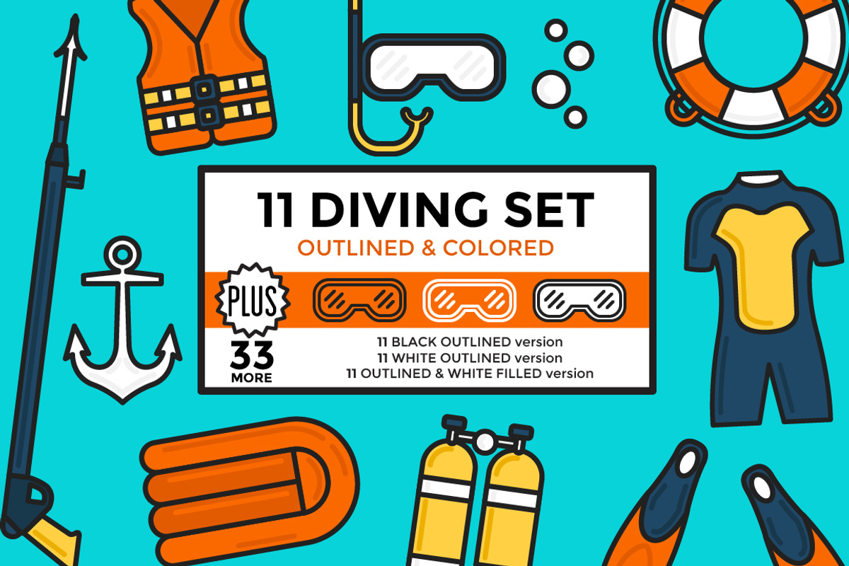 Diving Set Outlined & Colored, an Icon by DeniseUytiepo (Photo 1 of 5)