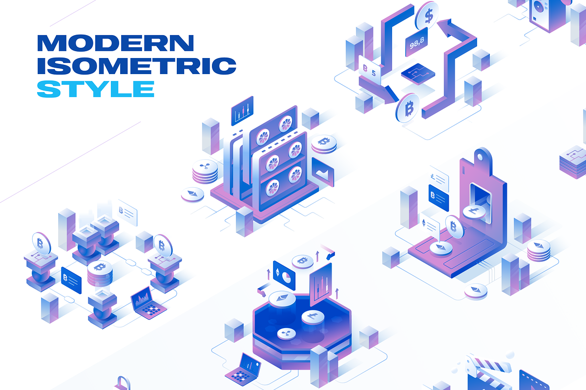 Isometric Crypto Illustration Set, a Finance Illustration by Illustraly  Design