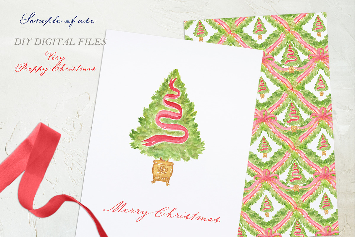 Very Preppy Christmas Tree Clipart, a Decorative Illustration by LABFcreations (Photo 3 of 4)