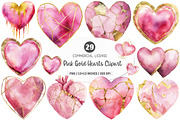 Pink Gold Hearts Clipart Bundle, an Illustration by SinaCreation (Thumbnail 1 of 5)