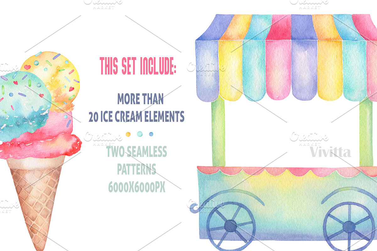 Ice cream watercolor collection, a Food Illustration by Vivitta (Photo 5 of 8)