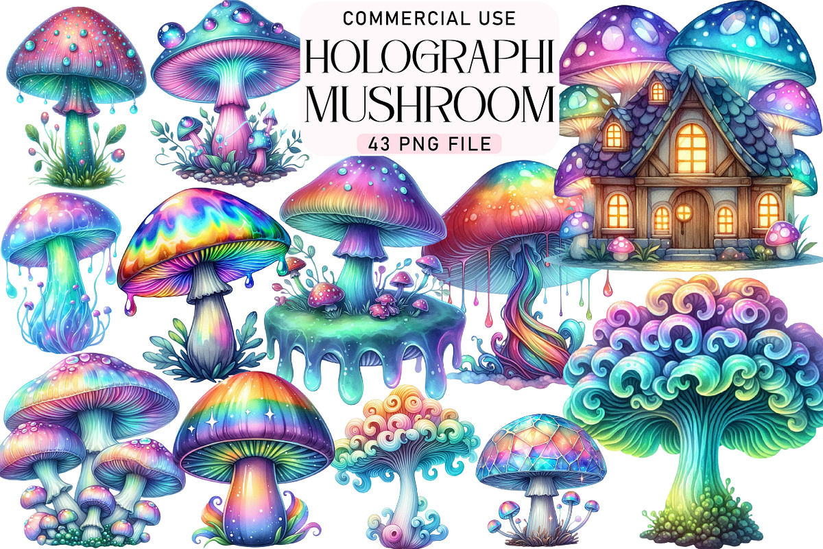 Mushroom Holographic Clipart, an Icon by Daily.Designs (Photo 1 of 6)
