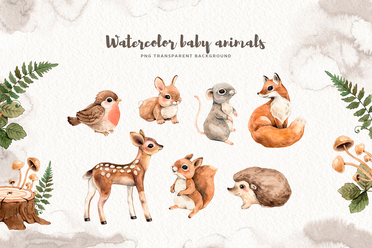 Watercolor Forest Little Animals set, an Animal Illustration by Alamella (Photo 3 of 17)