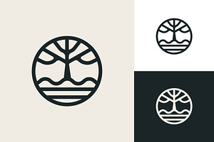 Lineart Tree On Lake River Logo, a Branding & Logo Template by funpixel