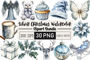Silver Christmas Watercolor Clipart, an Illustration by Black Bird Studio (Thumbnail 1 of 6)