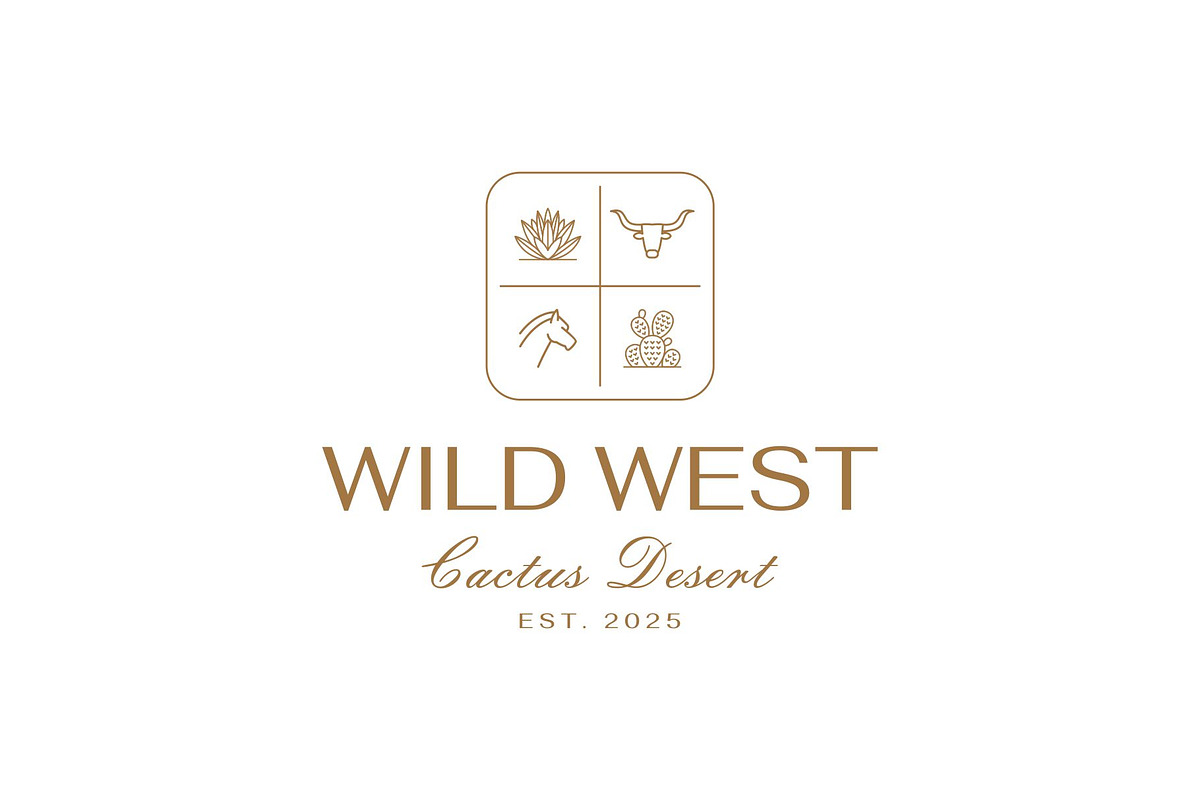 Vintage Retro Wild West Cactus Logo
