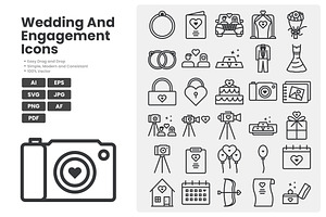 Wedding And Engagement Icon Pack, an Outline Icon by erifqizeicon