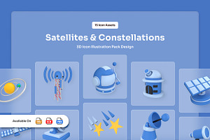 Constellation & Satellite 3D Icons, a Work Illustration by twinstd