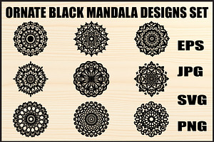 Ornate Black Mandala Designs Set, an Object Graphic by jahid234