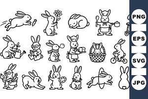 Cute Bunny Line Art Set, an Illustration by designvectx