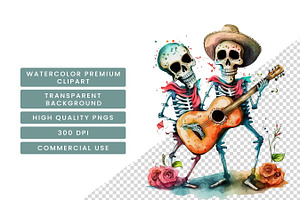 Watercolor Cute Skeleton Clipart