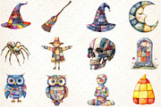 Cute Patchwork Halloween Clipart, an Illustration by DreamCafeArt (Thumbnail 4 of 5)
