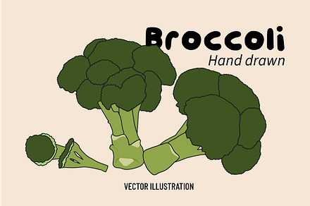 Hand drawn Broccoli and Florets