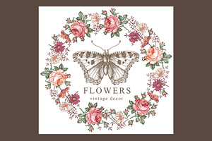 Butterflies Card Seamless Flowers