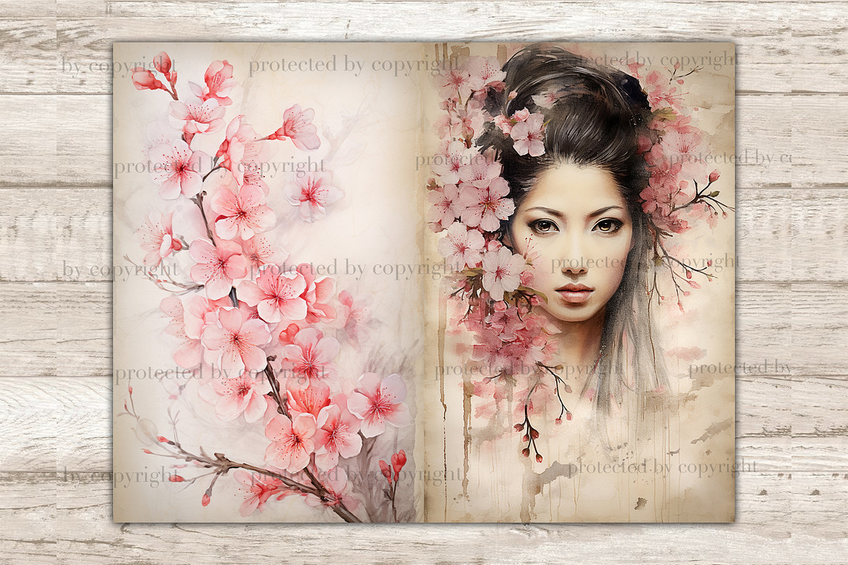 Cherry Blossom Junk Journal Pages, a Person Illustration by GlamArtZhanna (Photo 3 of 10)