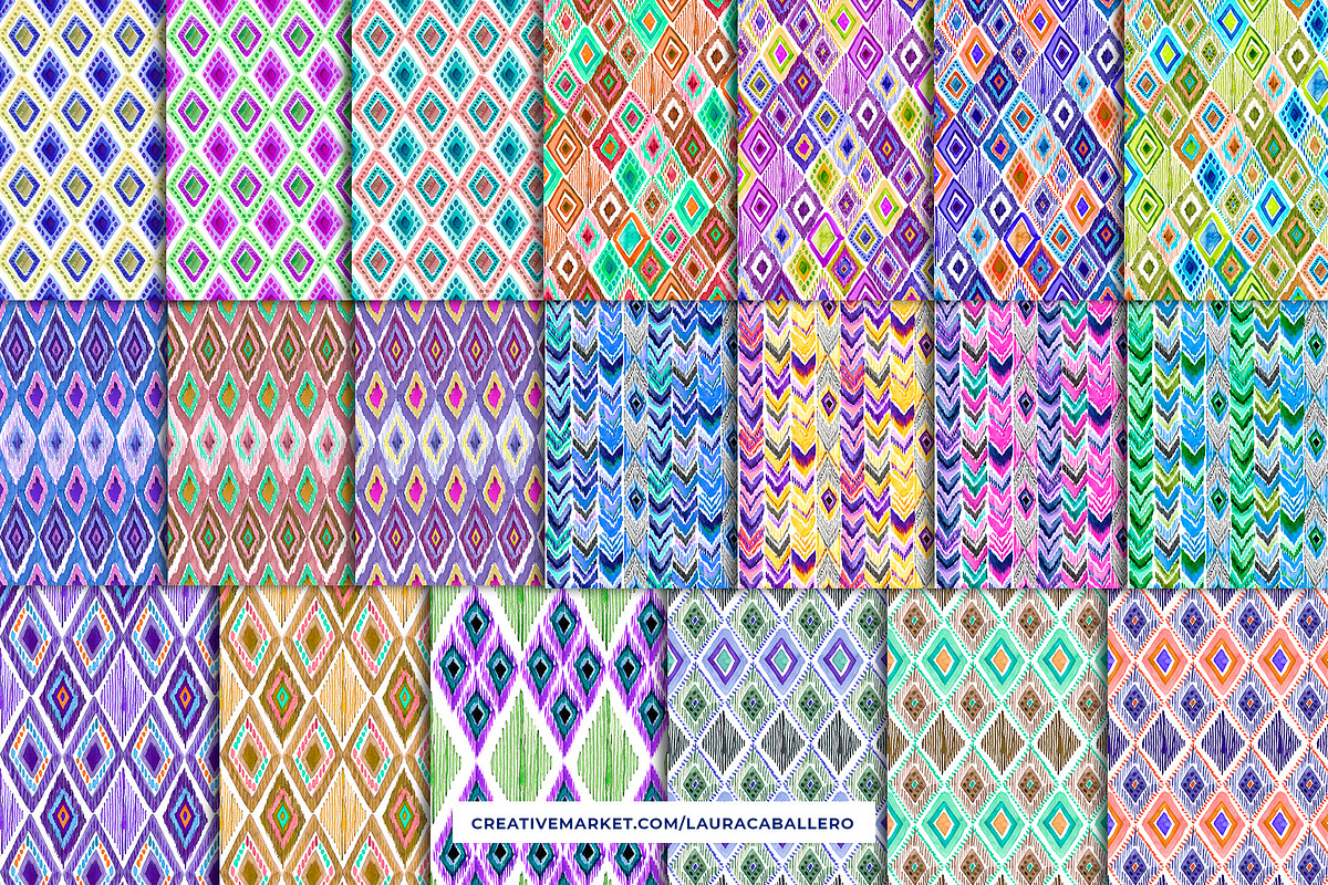 Watercolor Boho Ikat Patterns, a Pattern Graphic by Laura Camoe (Photo 4 of 7)
