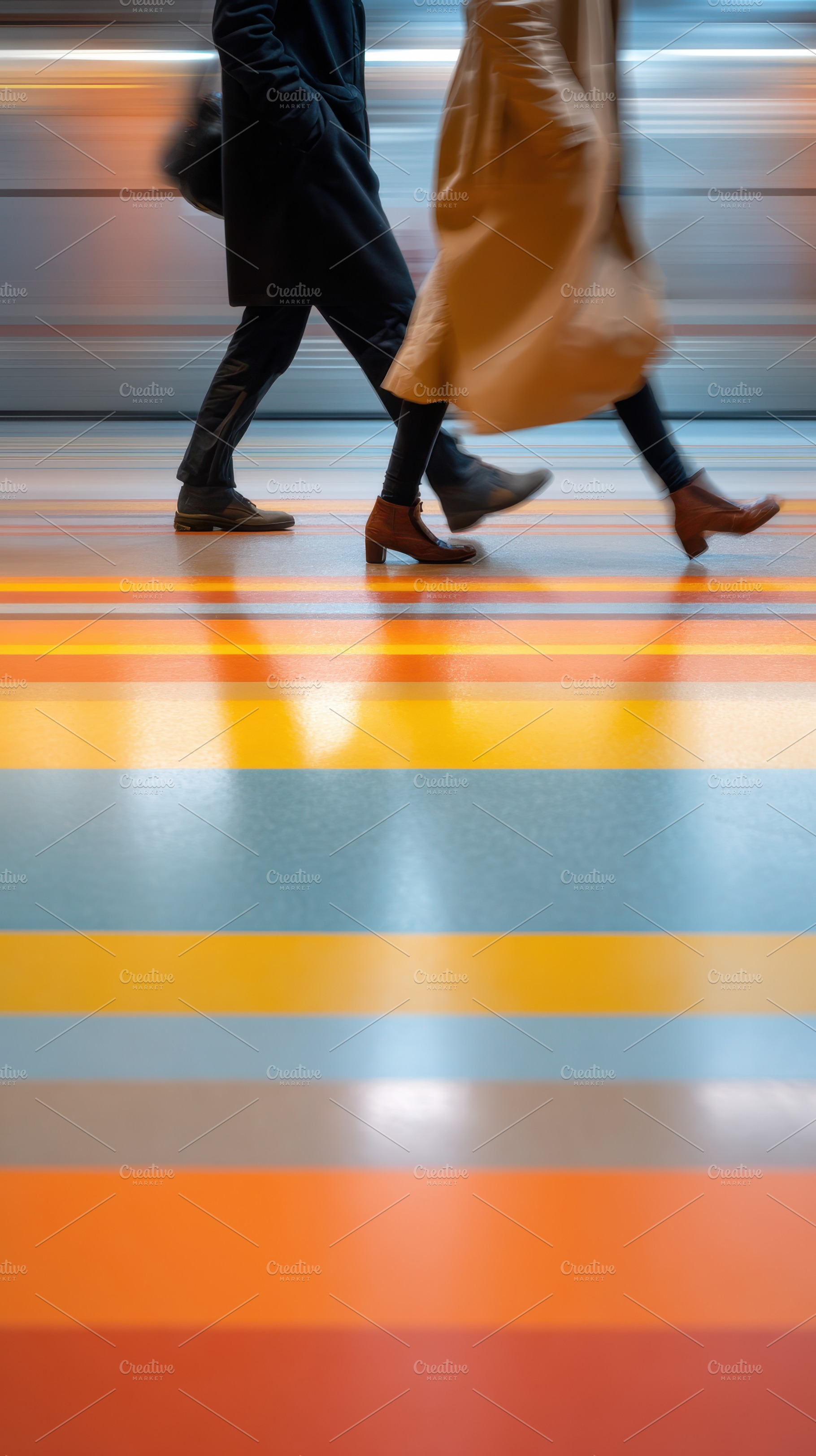 Motion blur of people walking on colorful floor, a Person Photo by AlyaAnd