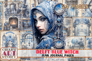 Delft Blue Witch Junk Journal Pages