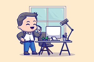 Cute Man Working In Office Cartoon, a Person Illustration by Catalyst Labs