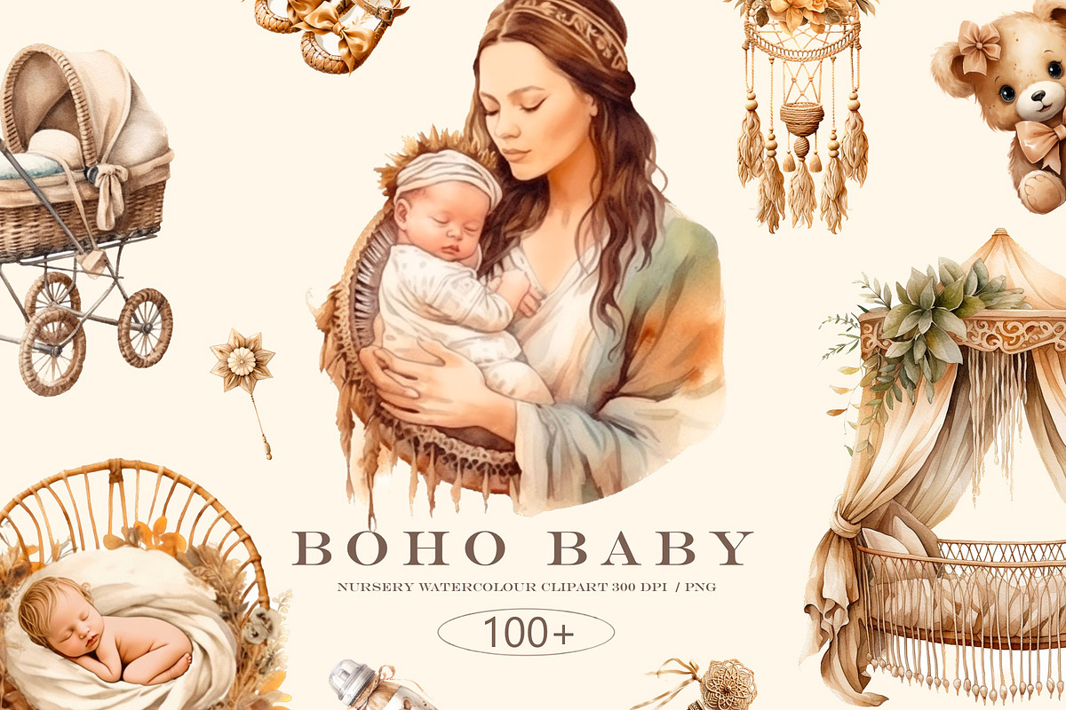Boho Baby , Watercolor clipart, a Decorative Illustration by Hello My Print (Photo 1 of 10)