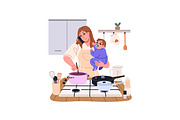 Tired housewife cleaning, cooking, a Person Illustration by PaperTrident (Thumbnail 5 of 7)