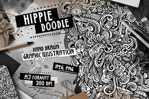 Hippie Graphic Doodle Illustration