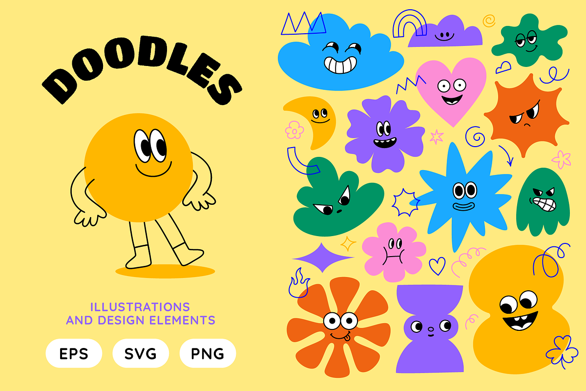 Doodles, vector funny mascots, a Graphic by venimo (Photo 1 of 9)