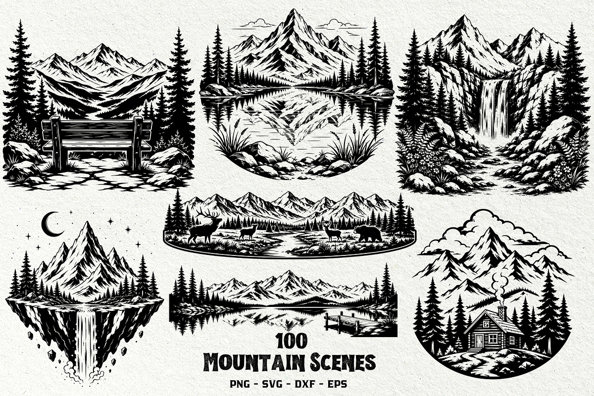 Mountain Scenes SVG Graphics, a Decorative Illustration by DENIDigitalArtSudio (Photo 1 of 8)