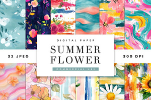 Summer Flower Digital Papers Digital, a Pattern Graphic by BusyDaydesign