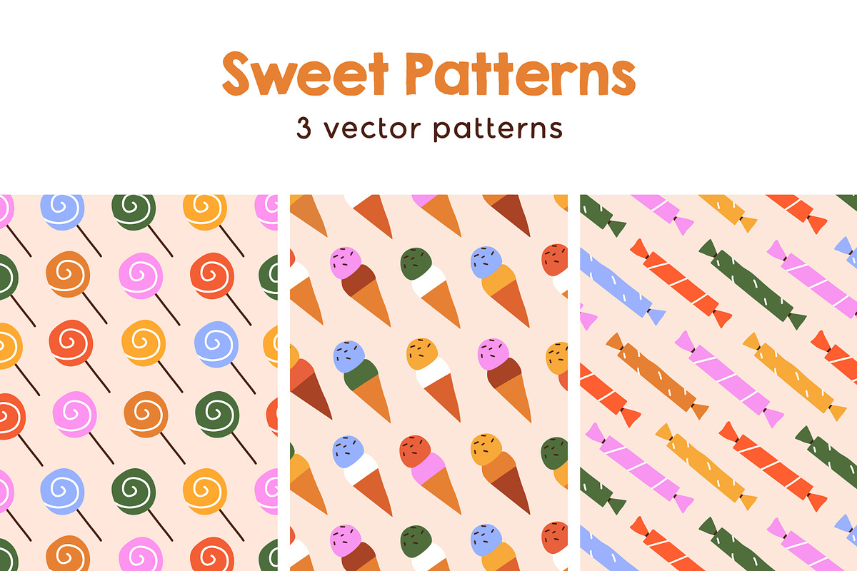 Candies. Sweet seamless patterns set, a Pattern Graphic by Good Studio (Photo 1 of 8)