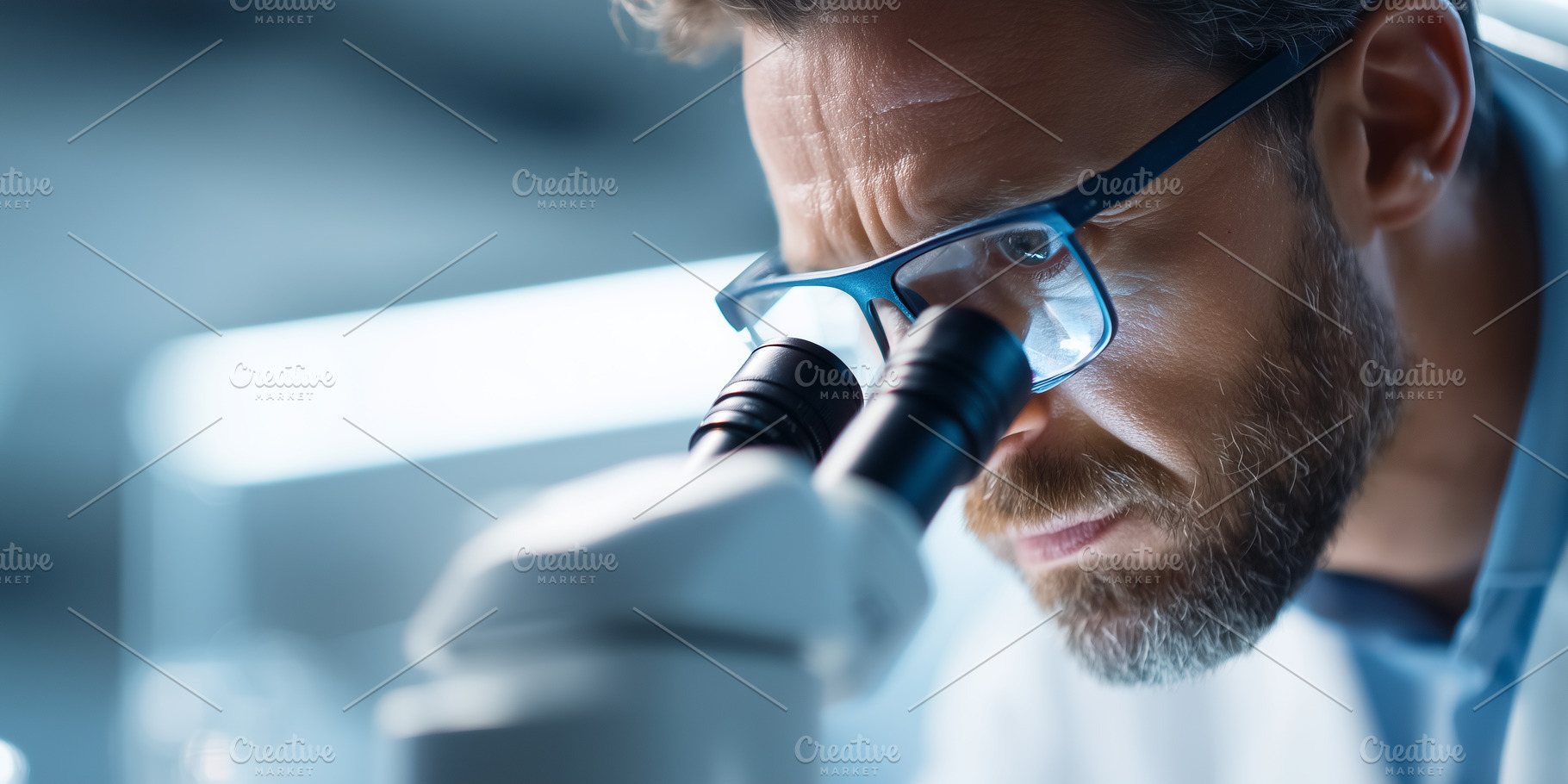 Male scientist with glasses closely, a Health & Medical Photo by MistyDay