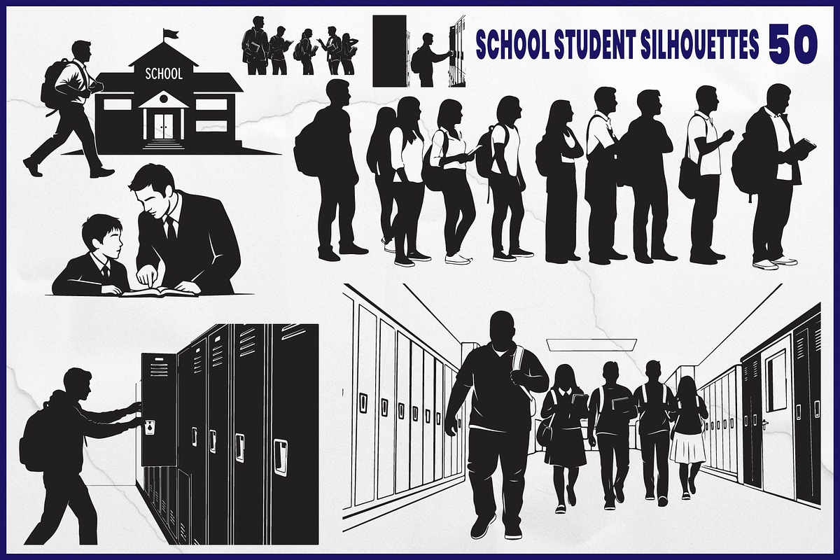 School Student Silhouette Icons, an Object Graphic by yasushie (Photo 1 of 7)