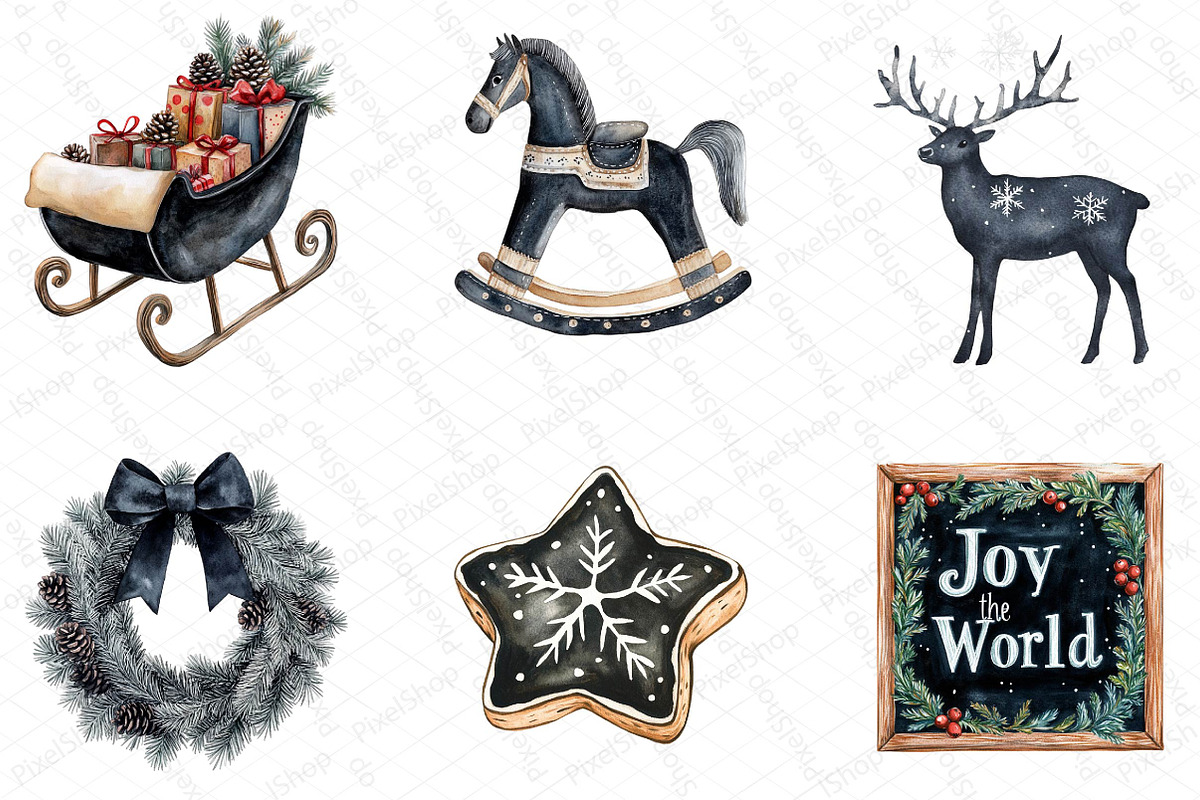 Black and White Christmas Clipart, an Illustration by DreamPrint404 (Photo 4 of 5)