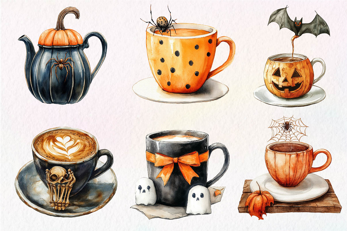 Whimsical Halloween Coffee Clipart, an Illustration by Dream Creation (Photo 3 of 7)