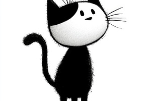 Cute black and white cat doodle illustration set in hand drawn c, an Animal Photo by José Manuel Gelpi
