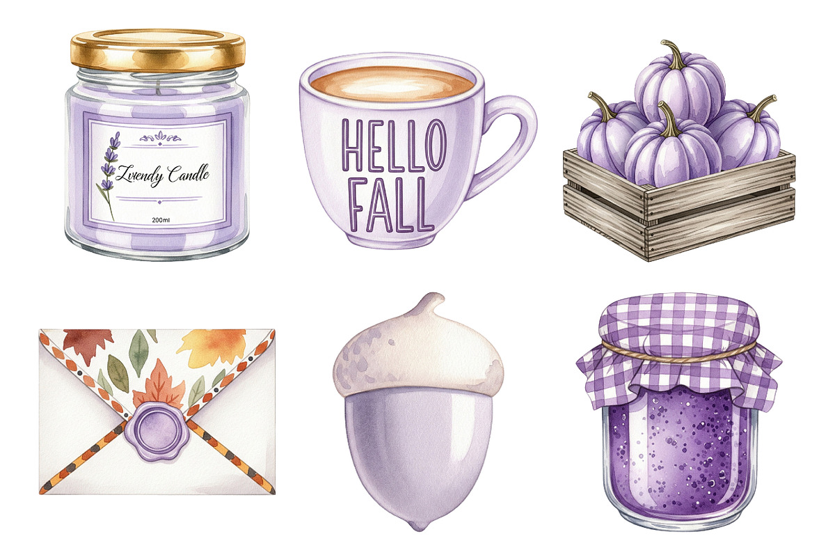 Watercolor Lavender Fall Clipart, an Illustration by Daily.Designs (Photo 2 of 5)