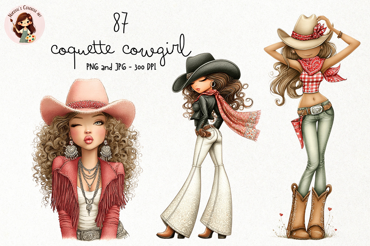 Coquette Cowgirl Clipart, a Person Illustration by Nicolle's Colorful Art (Photo 1 of 5)