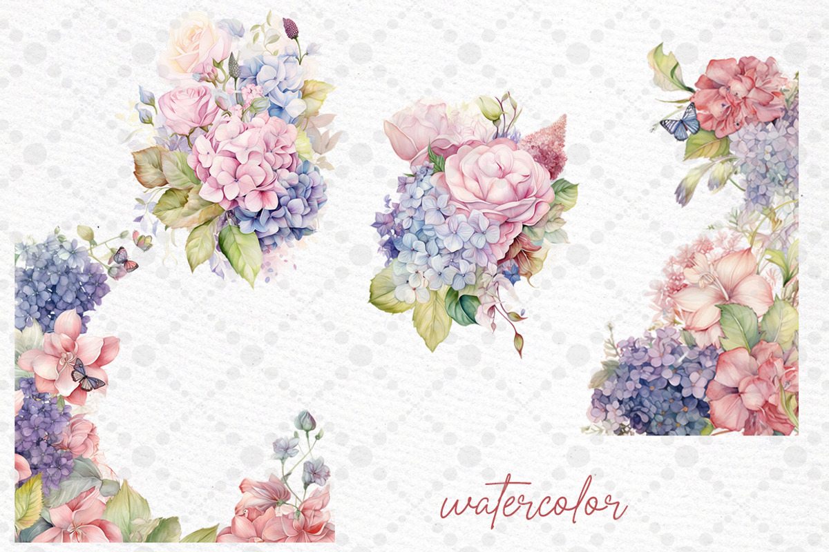 Hydrangea Flowers Clipart Watercolor, a Decorative Illustration by LeCoqDesign (Photo 2 of 5)