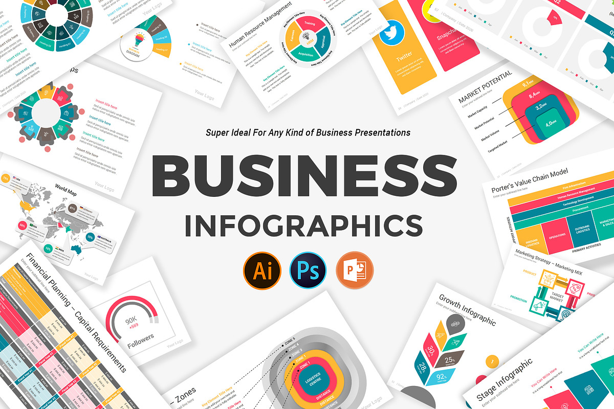 Business PowerPoint Infographics, a Presentation Template by SlideOne