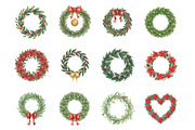 Christmas Wreath Clipart, Hollyhock, an Illustration by SinaCreation (Thumbnail 2 of 7)