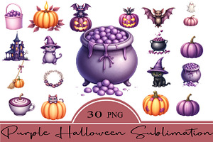 Purple Halloween Sublimation Clipart, an Illustration by CrexoraLab