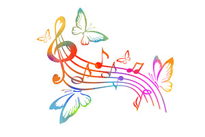 Music colored notes on wavy lines, an Illustration by Nenahliadava Design