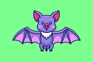 Cute Bat Flying Cartoon