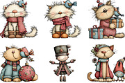 Christmas Cat And Bird Clipart, an Illustration by CraftArtStudio (Thumbnail 4 of 6)