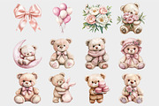 Watercolor Blush Teddy Bear Clipart, a Seasonal Illustration by Design Market (Thumbnail 4 of 5)