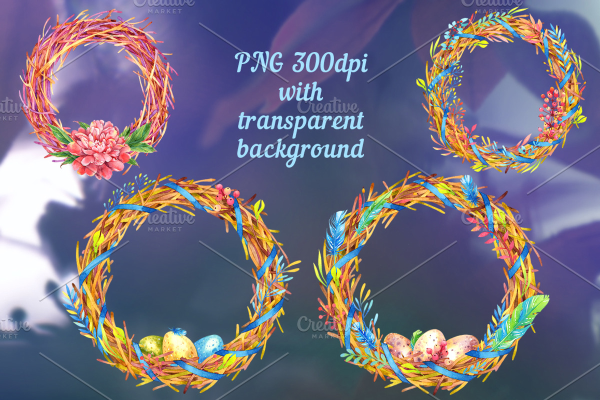 Watercolor Easter Wreaths, an Illustration by Evgeniia Zagreeva (Photo 2 of 2)