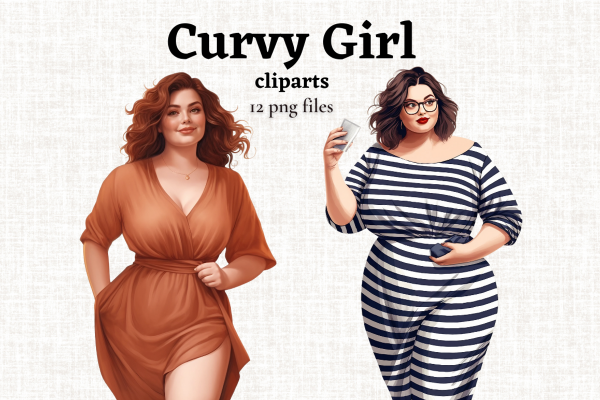 Curvy Girl Clipart Bundle, a Person Illustration by Mash Mash Stickers (Photo 1 of 9)